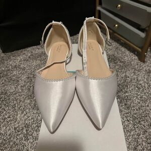 Kailee P White Satin Pearl Flats